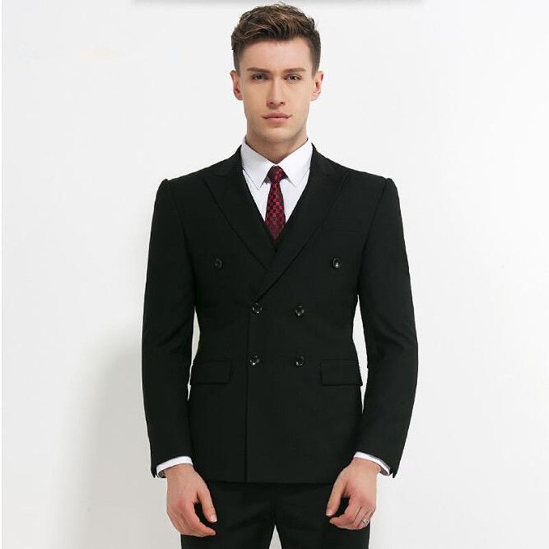 D33 Mens Black Double Breasted Wedding Evening Formal Dinner Suit Jacket 