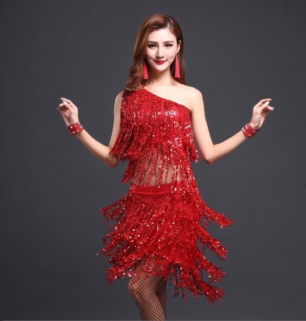 red sequin tassel dress