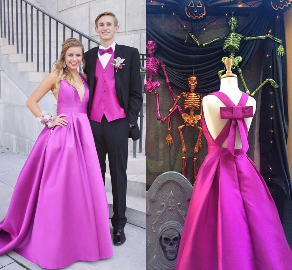 purple satin homecoming dress