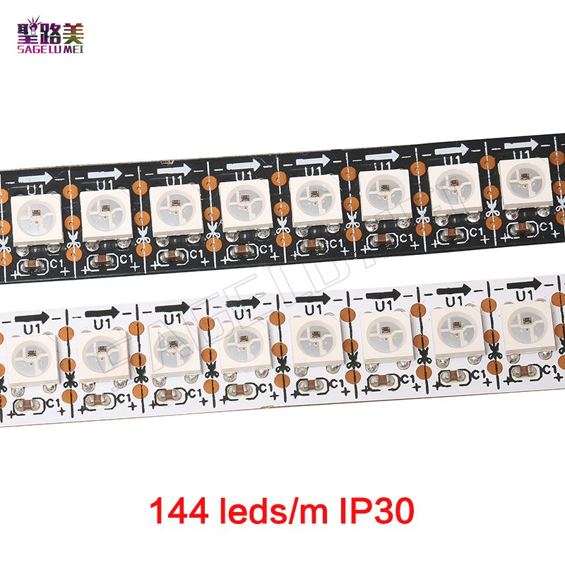 compre ws2812b smart rgb led pixel strip negro blanco pcb 144 leds m ws2812 ic direccionable individualmente 144leds m pixeles cinta de cinta