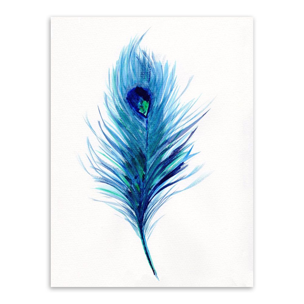 Blue Peacock Feather Canvas Poster Watercolor Painting Home Art Decor No Frame