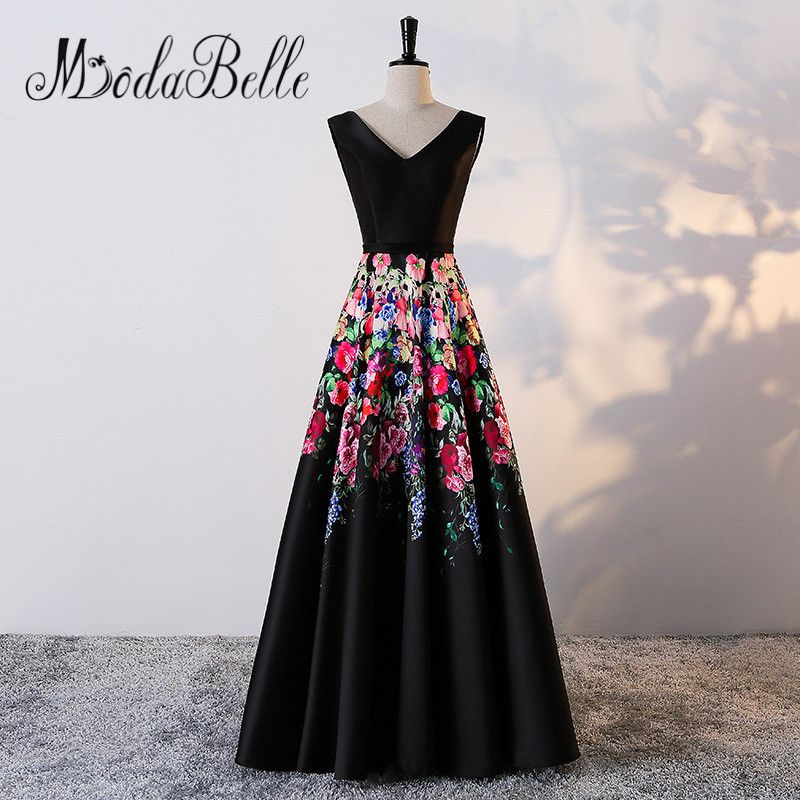Modabelle Vestido noche largo 2018 Estampado floral Patrón Negro Madre de los vestidos de novia