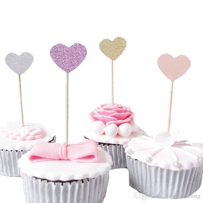 Wedding Colored Bling Heart Shaped Insert Cards With Toothpick