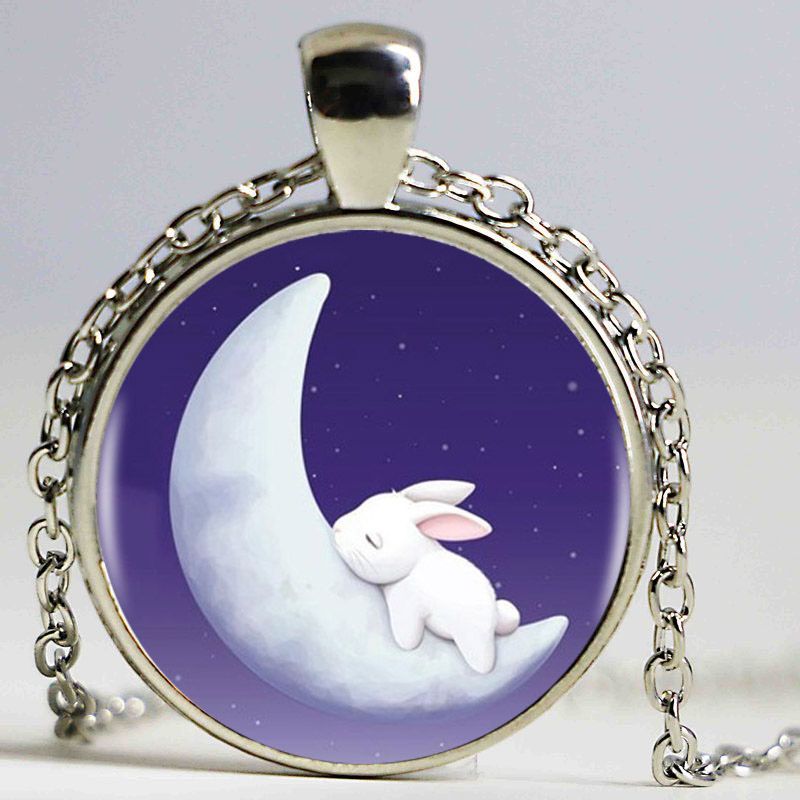 ay bunny uyku heartshaped bronz kaplama kolye kolye ay tavsan hayvan charm vintage kolye taki bijoux