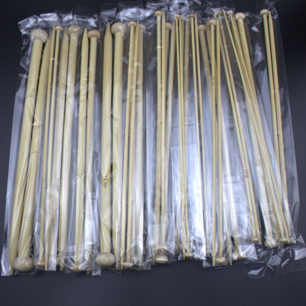 36Pcs//lot 18 Tailles carbonisé bambou Aiguilles à tricoter Set unique pointu lisses
