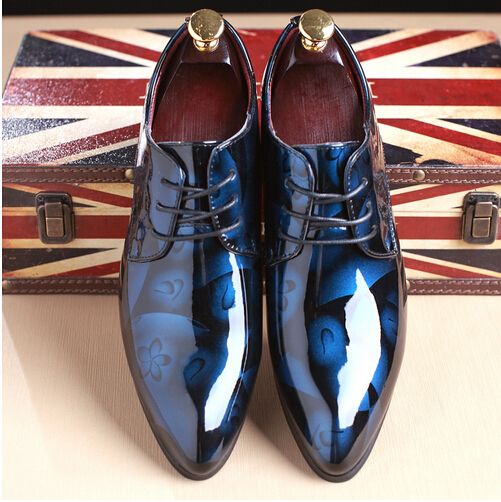 Men Dress Shoes Shadow Patent Leather Luxury Fashion Groom Wedding