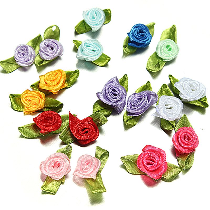 100pcs DIY Satin Ribbon Rose Flower Bow Appliques Home Wedding Party Decor