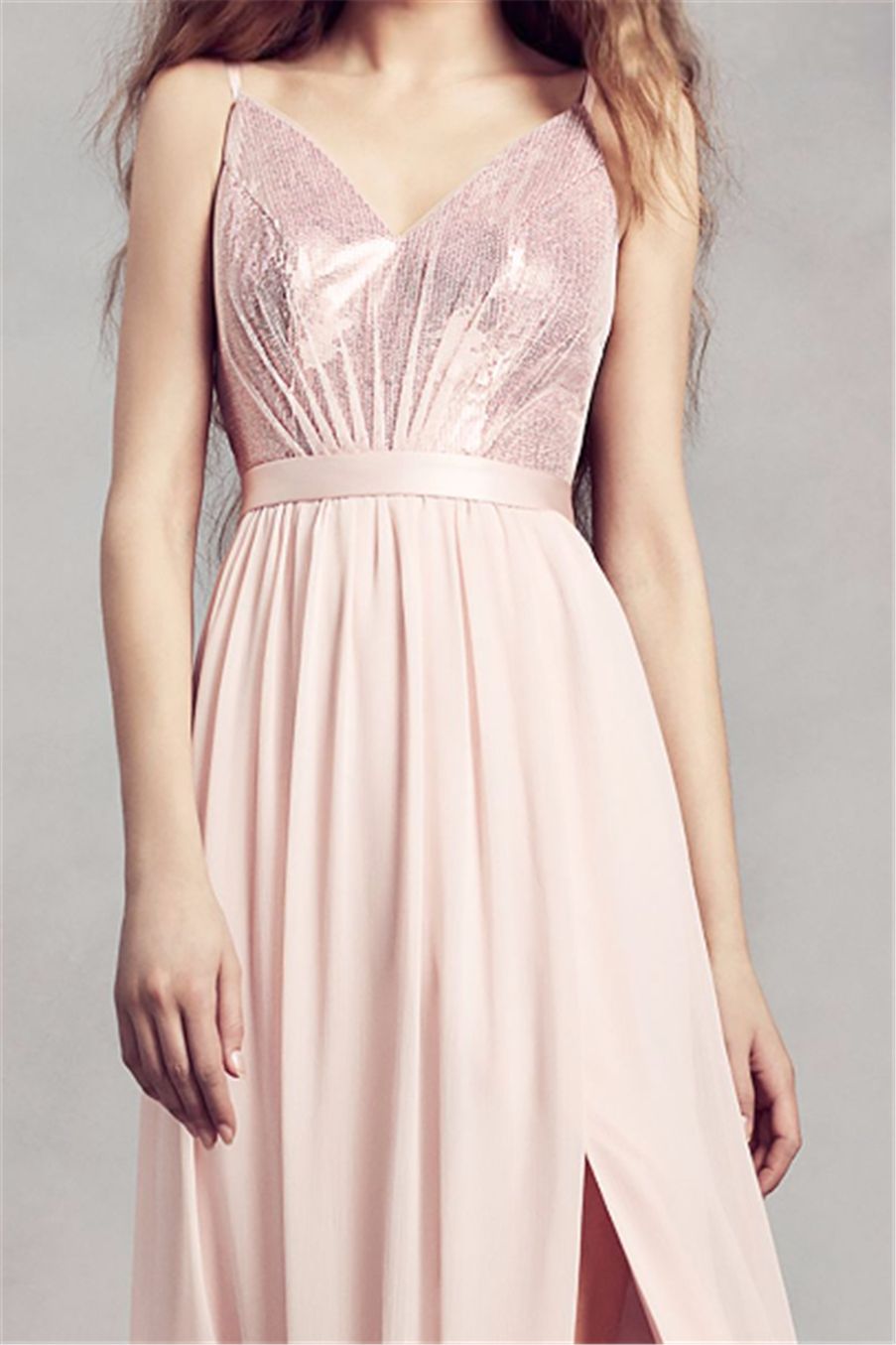 sequin bodice bridesmaid dress with chiffon skirt