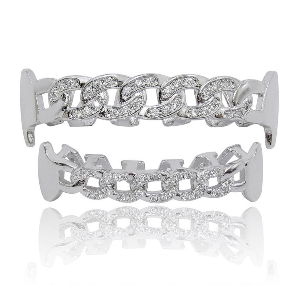 14k Rose Gold Plated Fang Grillz One Tooth Iced-Out CZ Teeth Vampire Bling Grill