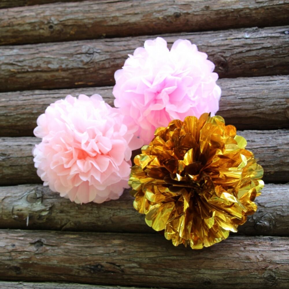 2019 Wholesale 10 Inch Pink Gold Tissue Paper Poms Medium Paper