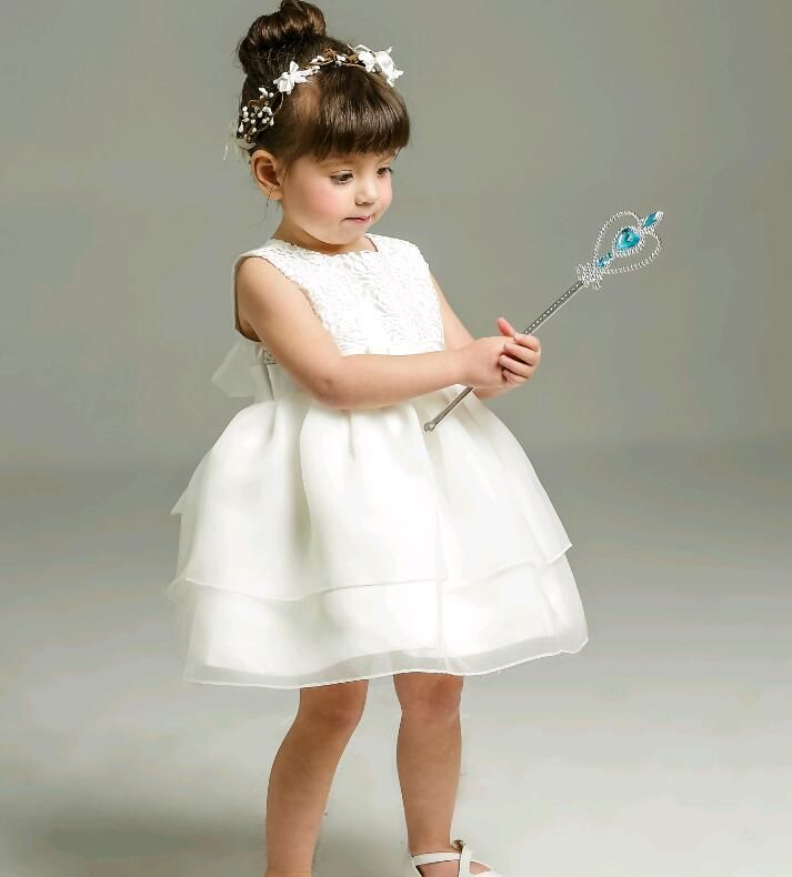 2020 Newborn Baby Girl Dresses White Silk Infant Girl First