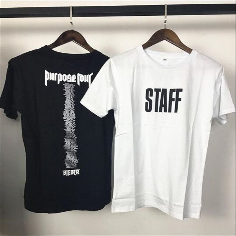 Men Brand T Shirt Fashion Back T Type Letter Bieber Tour Concert