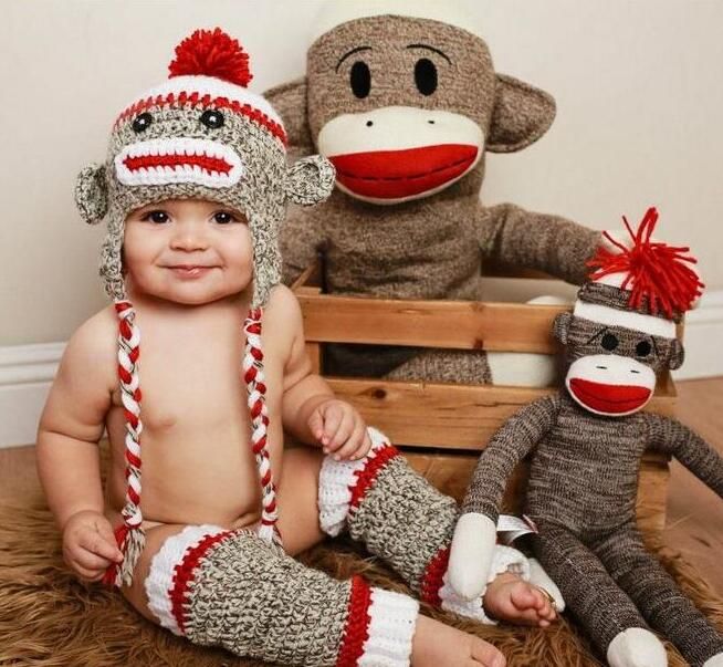 2020 Pirate Sock Monkey Crochet Knitted Hat Newborn Infant Toddler