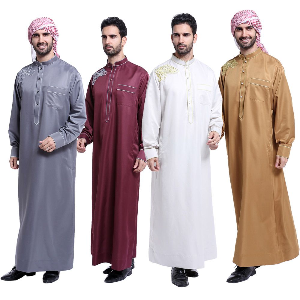 SportsX Mens Comfort Stand Collar Muslim Abaya Caftan Islamic Western Shirt 