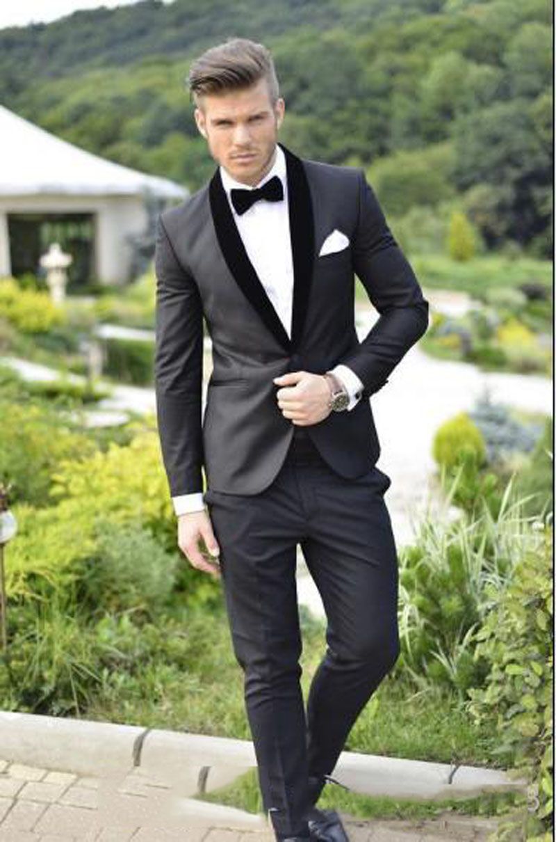 Compra Chaqueta + Pantalones + Corbata Por Encargo Chino Novios Esmoquin  Gris Carbón Mejor Hombre Mantón Cuello Negro Padrino De Boda Hombres Trajes  De Boda Novio Barato | Entrega Rápida Y Calidad | Es.Dhgate