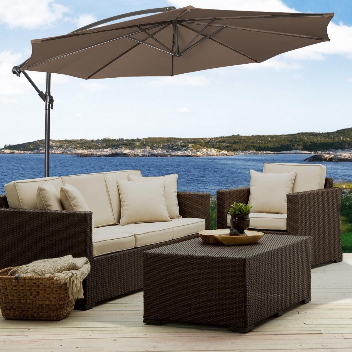 2019 10 Ft Hanging Big Umbrella Patio Sun Shade Offset Outdoor