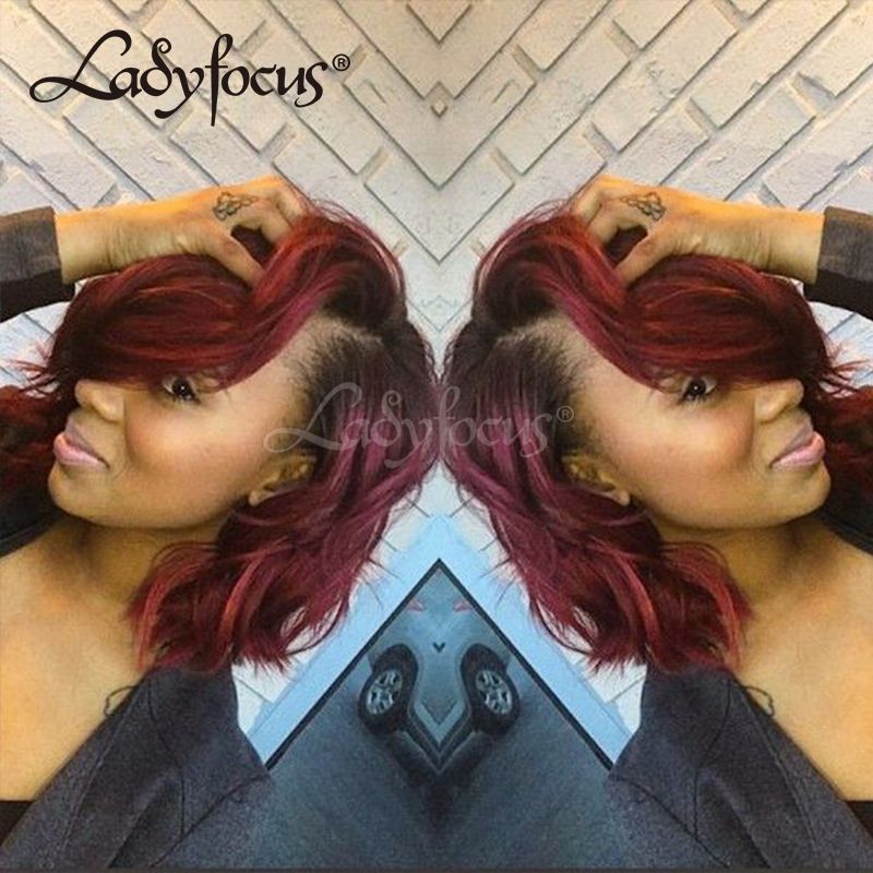 Burgundy Full Lace Wigs With Baby Hair Human Hair Wigs Ombre Two
