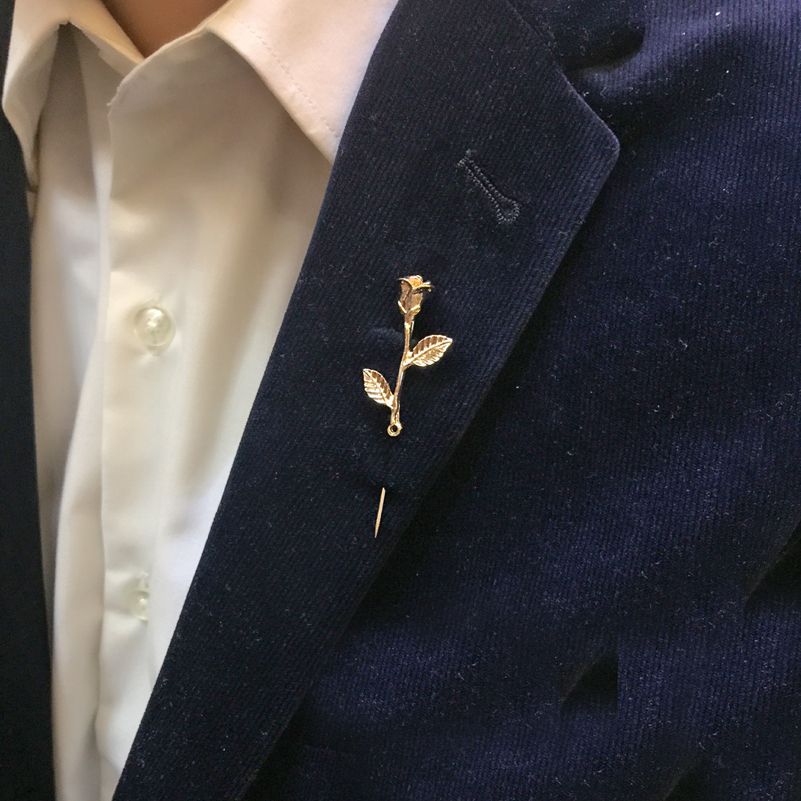 Gold Metal Rose Flower Lapel Pin by The Accessorized Man