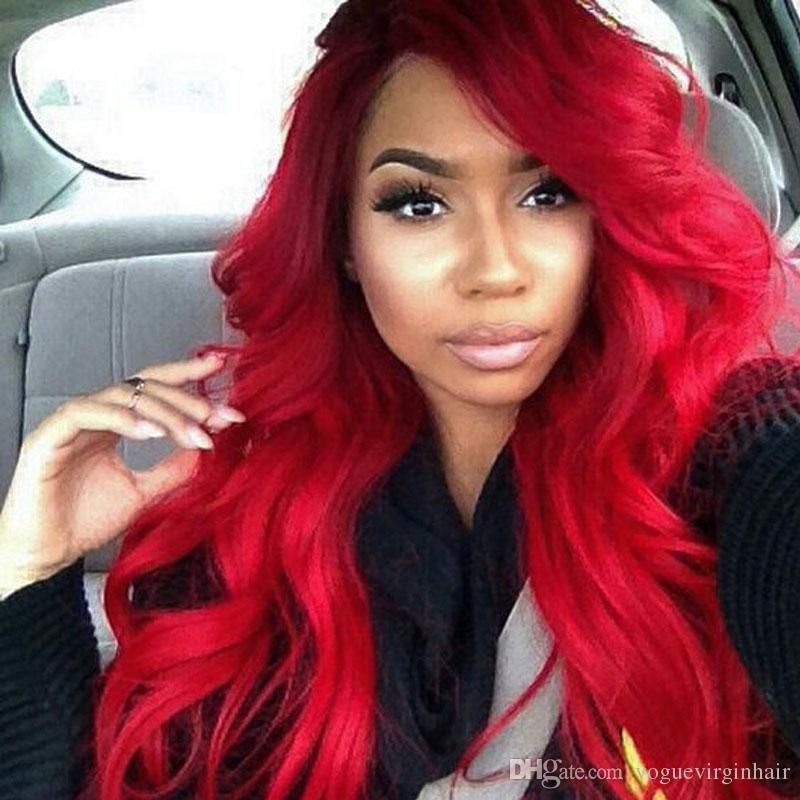 Full Lace Human Hair Wigs 1b Red Tone Ombre Lace Front Wigs For