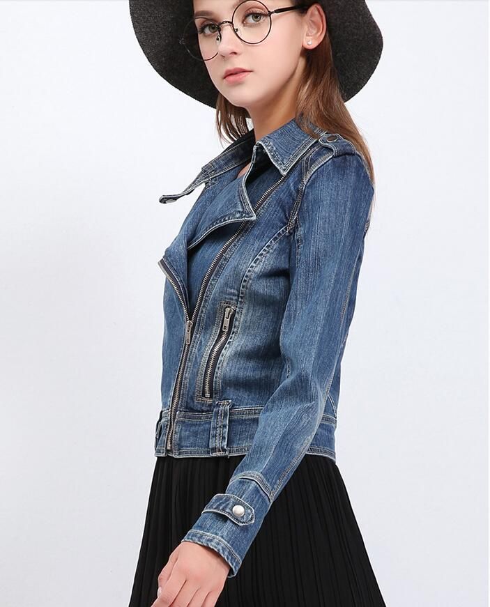 Wonderbaar New Spring Autumn Womens Fashion Blue Zipper Denim Jacket Coats WU-14