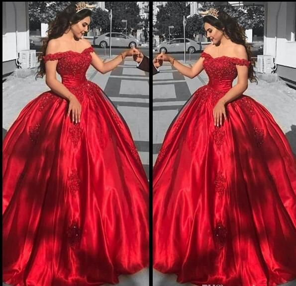 red satin quinceanera dresses