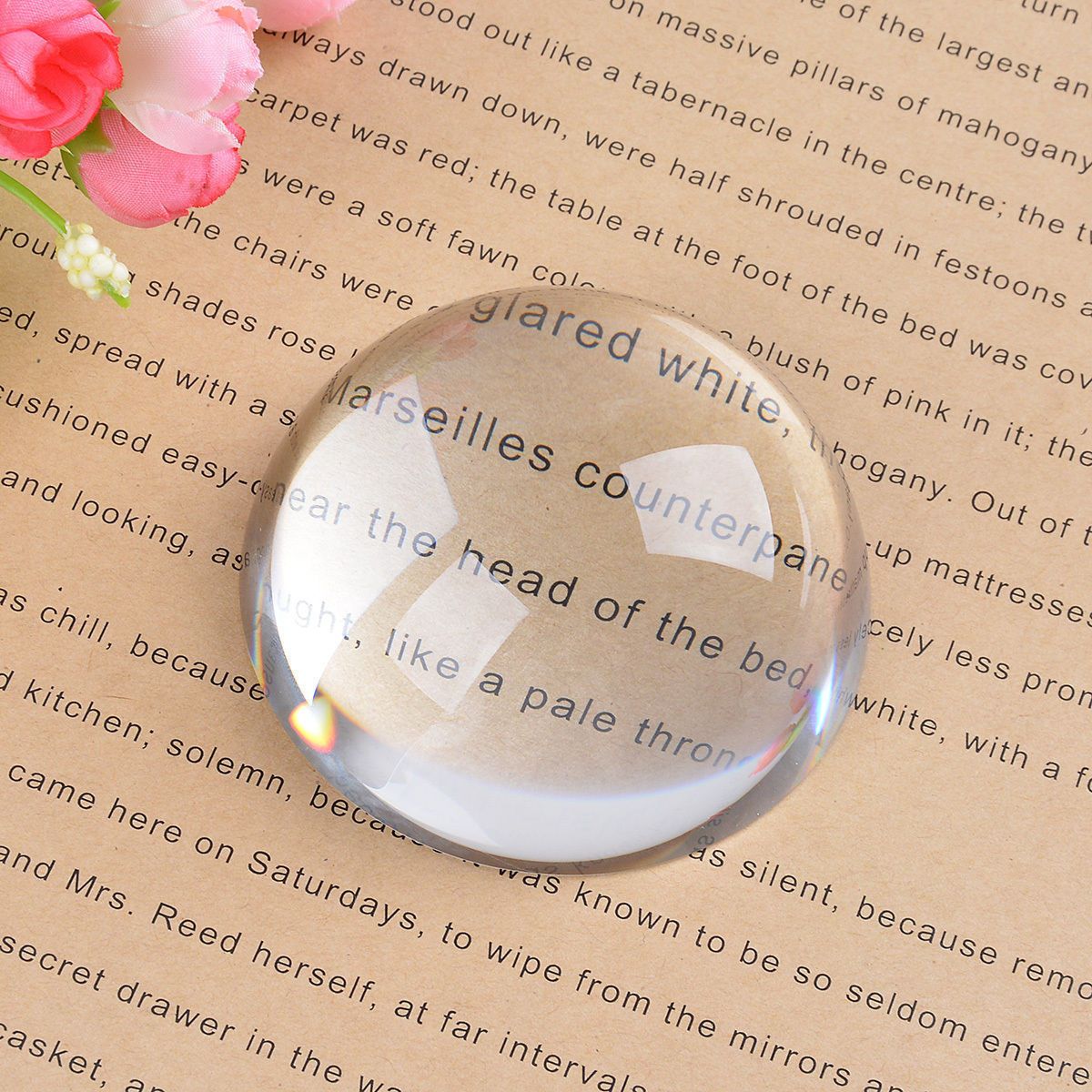 80MM Big Magnifying Semi CRYSTAL Ball Glass Paperweight Magnifiers Desk Decor
