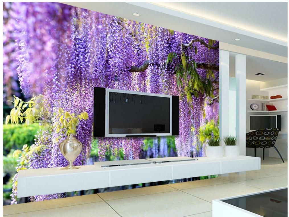 Modern Living Room Wallpapers A Beautiful 3d Romantic Purple Flower Rattan Tv Wall Customized Wallpaper For Walls Beautiful Wallpapers Bedroom