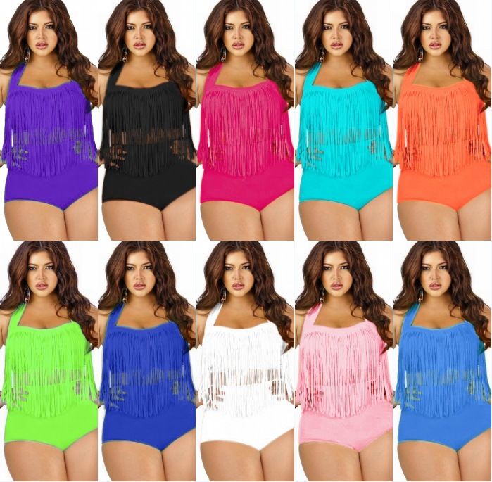 2020 2017 Newest Summer Plus Size Tassels Bikinis High Waist Sexy Women