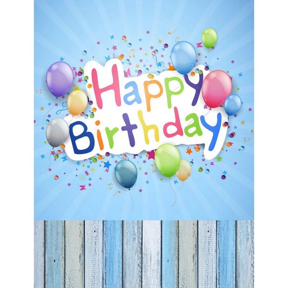 2020 Light Blue Happy Birthday Photography Backdrop Wood Floor