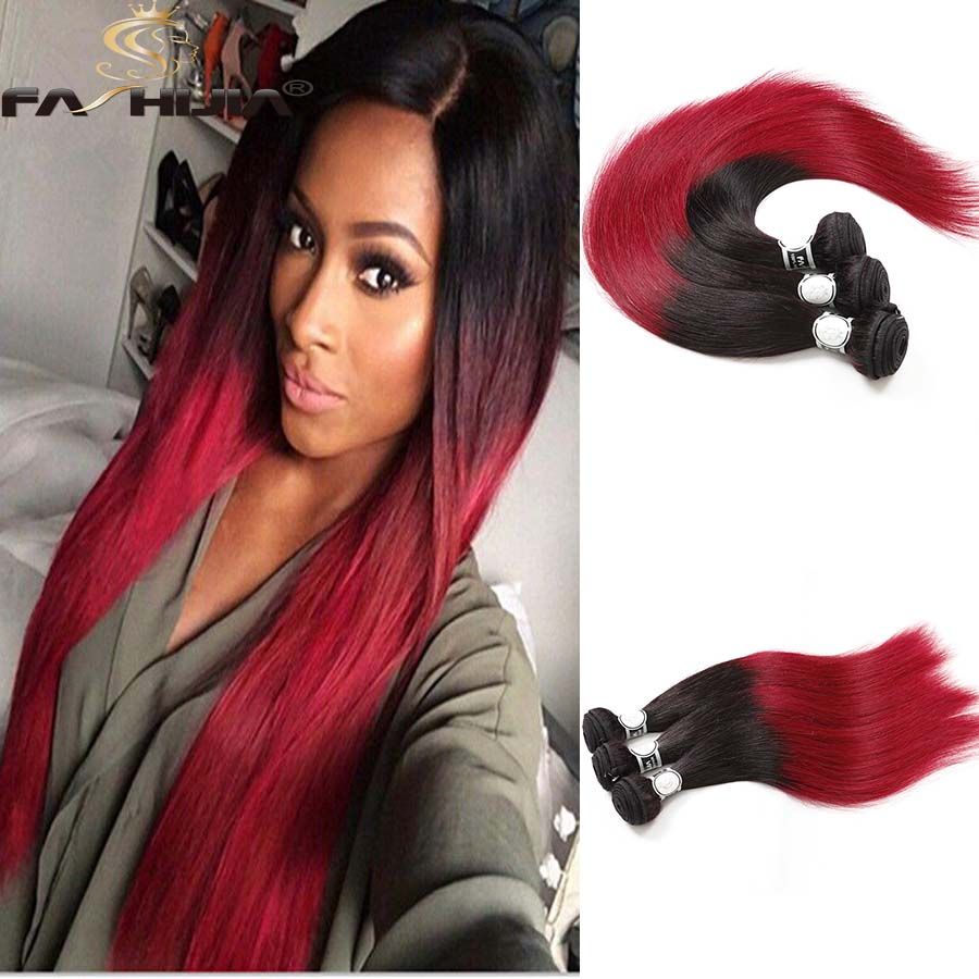 Nice Bright Red Ombre Peruvian Brazilian Virgin Human Hair Weave