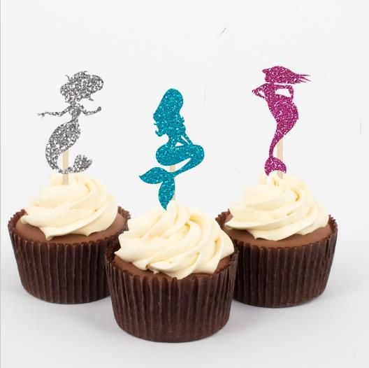 Custom Glitter Mermaid Party Under The Sea Cupcake Toppers