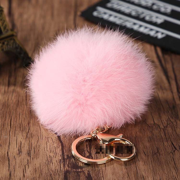 Fluffy Keychain Puff Ball 8cm Solid Color Rabbit Fur Ball Keychains