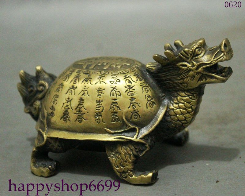 Archaïque Old Chinois FengShui Bronze Longévité 100 ShouZi Dragon