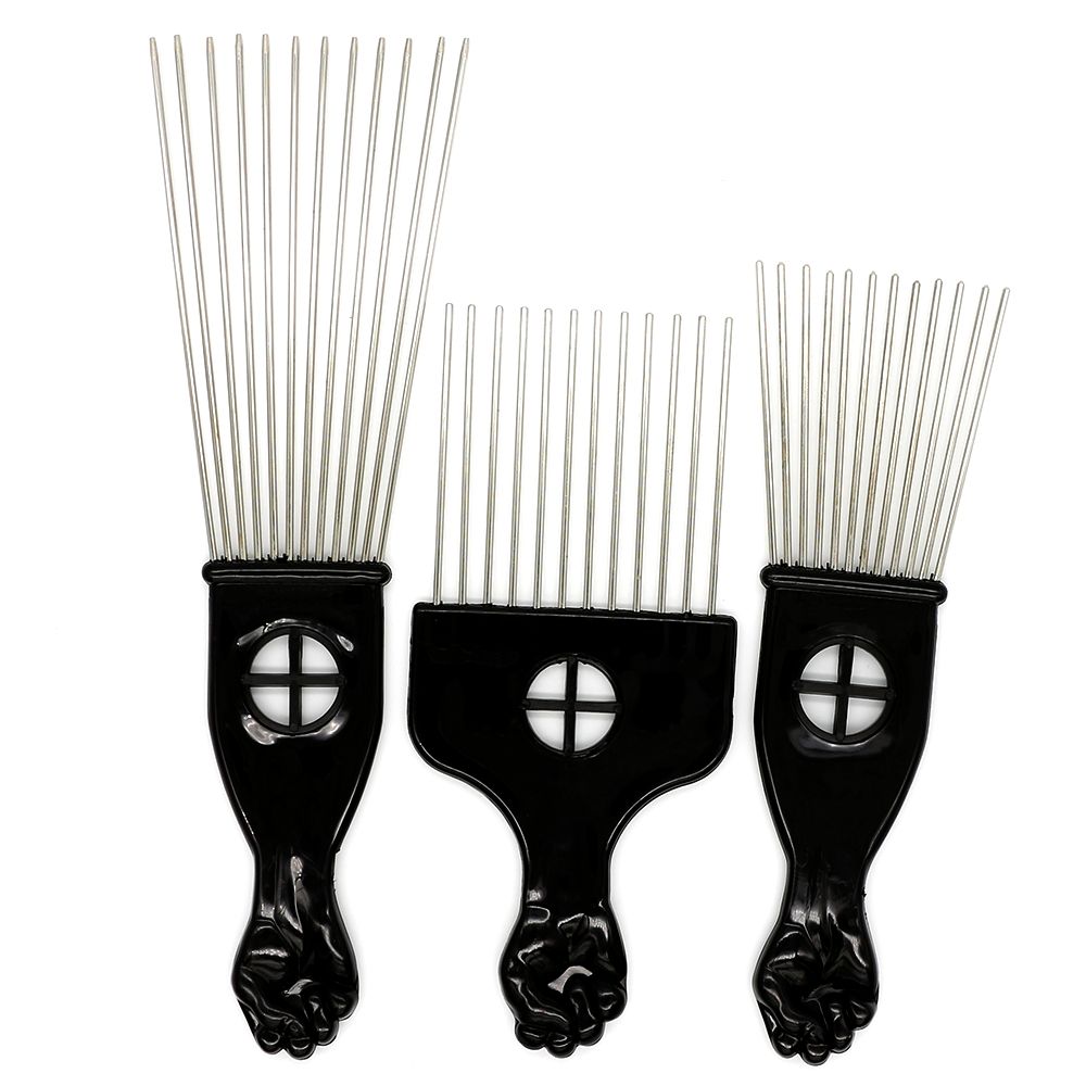 Black Plast Fist Handle Afro Brush Stianless Steel Wide Teeth Metal Hair Pick Afro Comb With Fist Black Plast Fist Handle Afro Brush Stianless Steel Wide Teeth Metal Hair Pick Afro Comb With Fist
