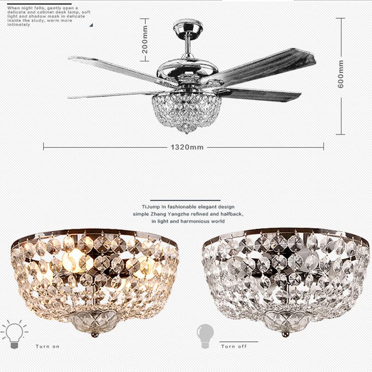 2019 Crystal Ceiling Fan Wood Leaf Antique Fan Light Fan