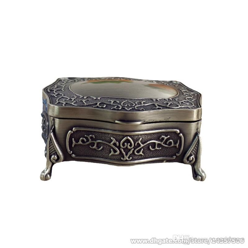 2020 Vintage Engraved Jewelry Box Antique Silver Zinc Alloy Jewelry