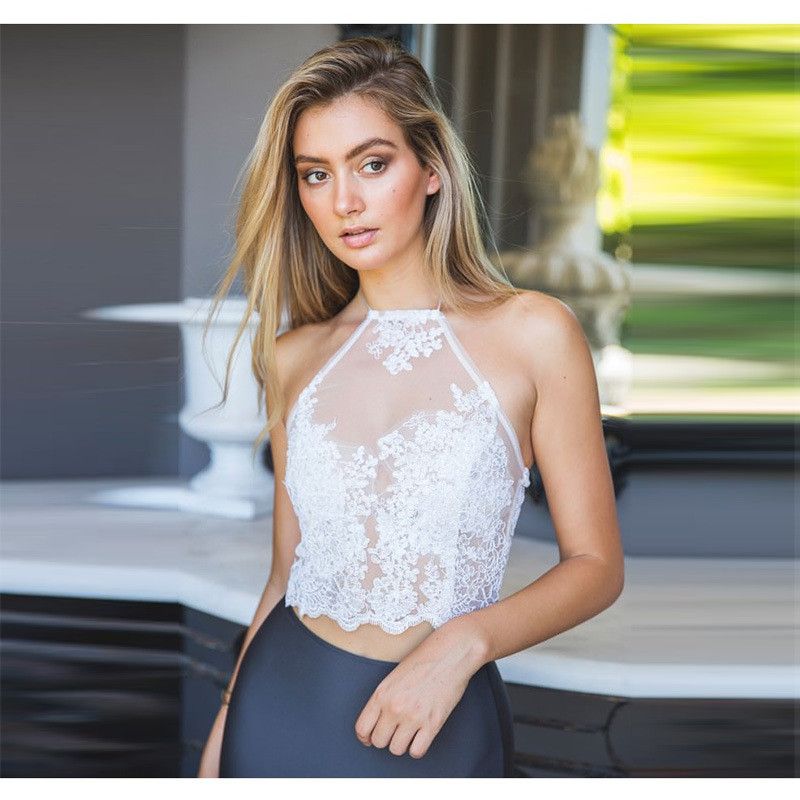white lace halter neck top