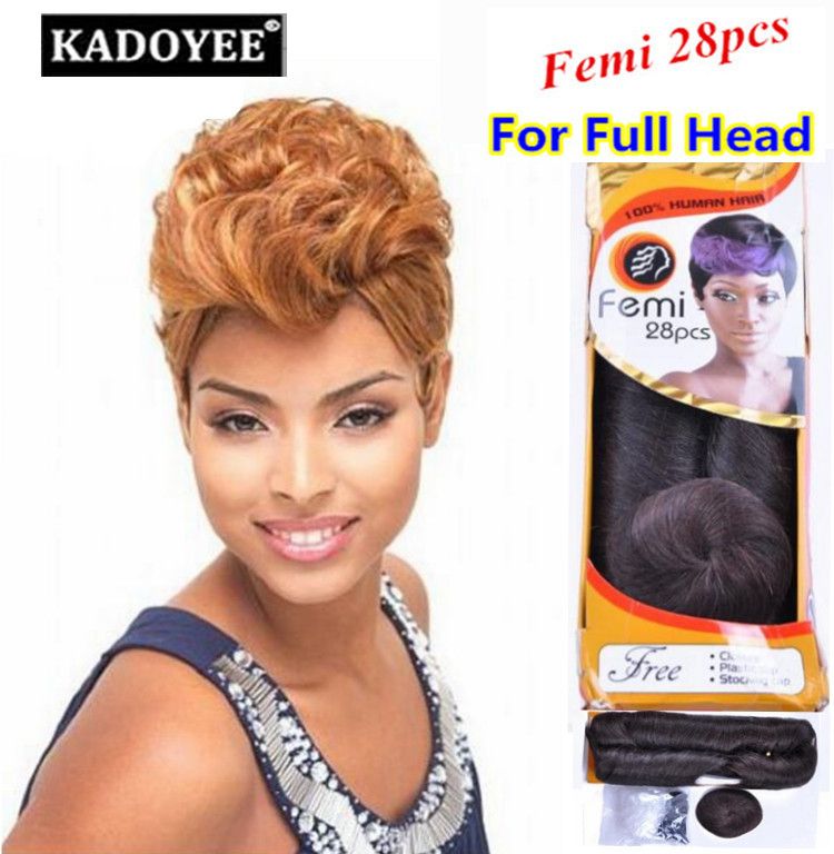 28pcs per pack for full head Femi Human Short Hair Bump Weave Virgin  Brazilian Hair Extensions 3-5inch Short Hair Weave