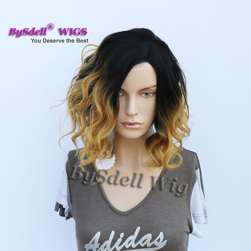 Натуральный Двухцветный Парик Ombre Color Черный Ombre Блондинка С Короткой Стрижкой Волнистые Боб Вьющиеся Волосы Афро Американские Парики Для Черных / Белых Женщин От 2 482 руб.