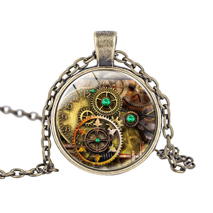 Acheter Steampunk Compas Montre Verre Cabochon Collier Pendentif Collier Engrenages Pour Ami Cadeau De Fete Danniversaire Livraison Gratuite De 1 08 Du Fullscore Fr Dhgate Com