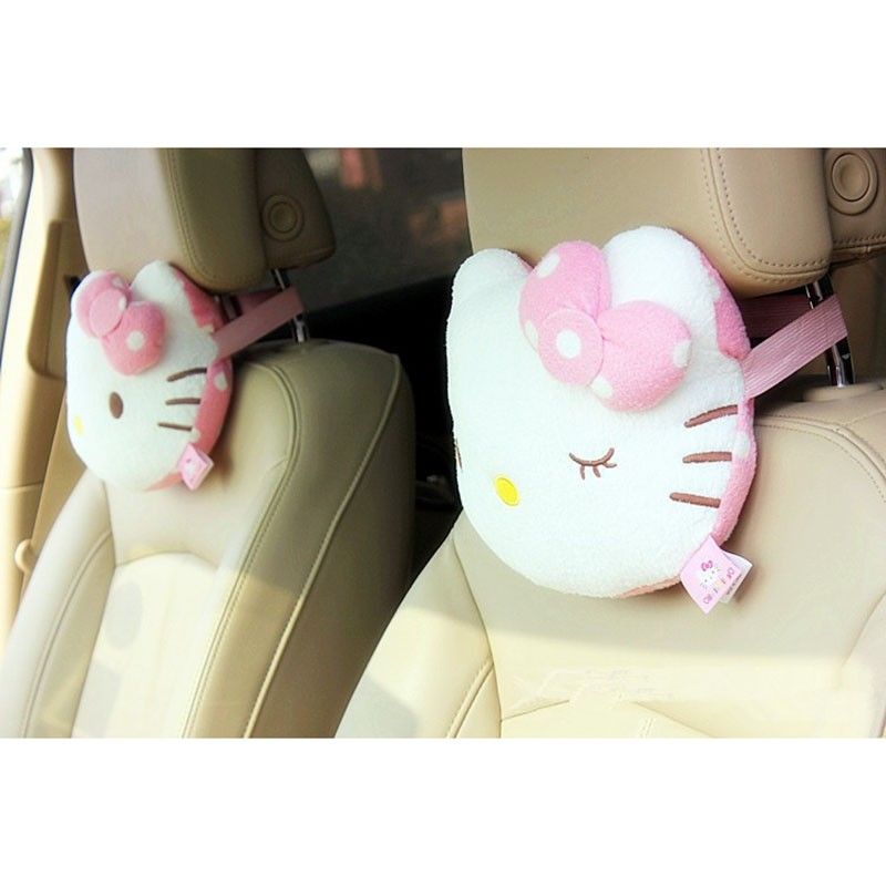 2pcs Cute Hello Kitty Car Seat Head Rest Cushion Pillows Neck Rest