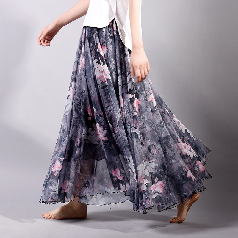 flower print long skirt