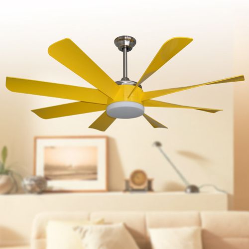 2019 Modern Led Ceiling Fans Lights 58 Inch 8 Blade Abs Fans Remote Control Indoor Led Ceiling Fan With Light And Yellow Blades Led Light From