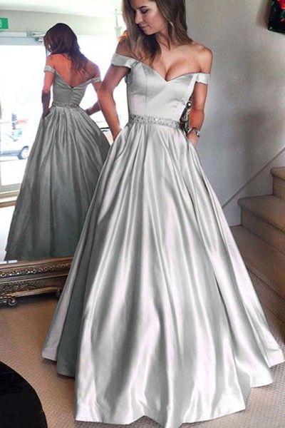 silver satin gown