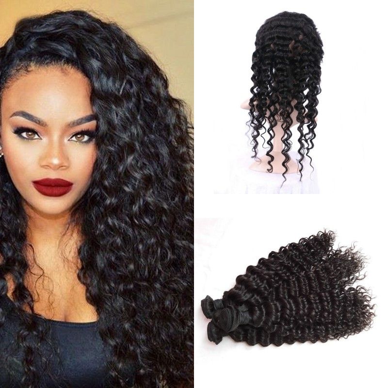 Indian Deep Wave 360 Lace Frontal Closure With Bundles Virgin