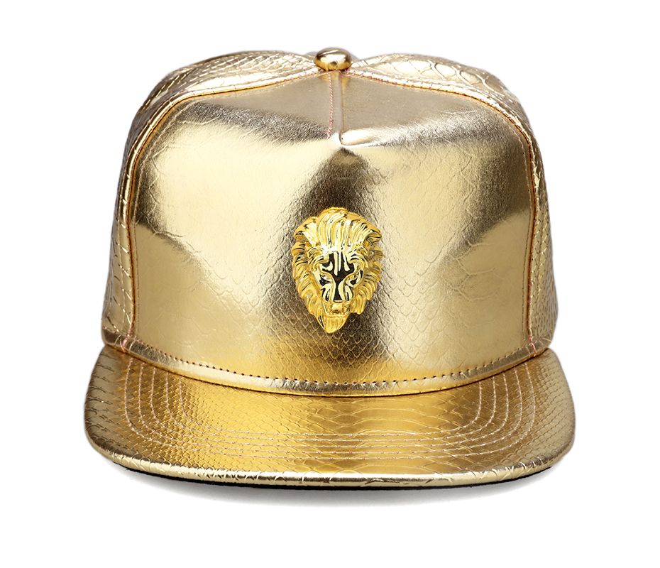 Metal Gold Lion Head Logo PU Leather 