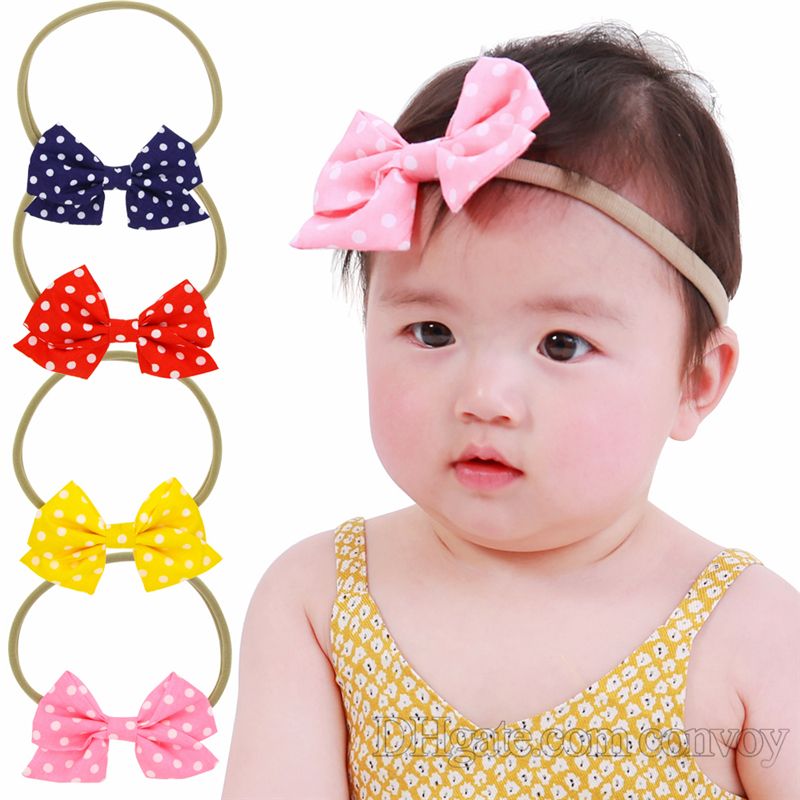Baby Child Girl Glittery Gold Polka Dots Elastic Bow Headband Hair Head Band