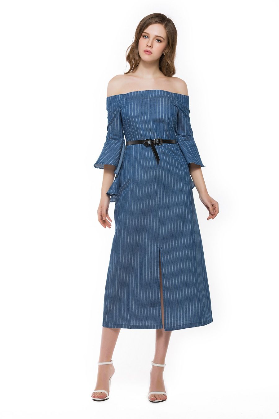 strapless denim maxi dress