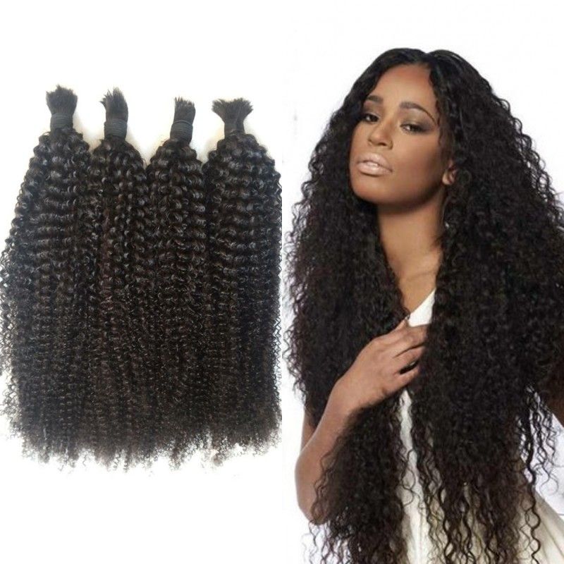 Afro Kinky Curly Bulk Hair 4 Bundles Natural Color Brazilian Human
