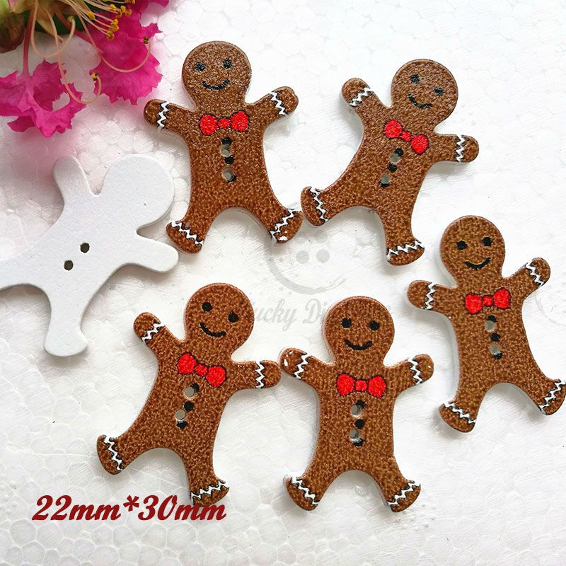 Decoración de Navidad de pan de jengibre Hombre Botones de Madera Costura Scrapbooking 30 mm